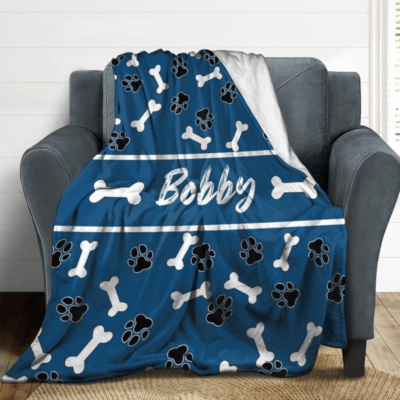 Artsadd Custom Pet Name Blanket, Personalized Dogs Blanket with Paw Prints, Soft Flannel Throw Blanket, 30"X40", 32"X48", 40"X50", 50"X60", 60"X80" - Image 4